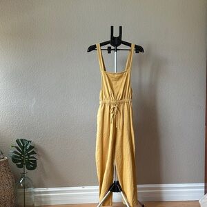 Billabong Mustard Yellow Strappy Linen-Blend Jumpsuit